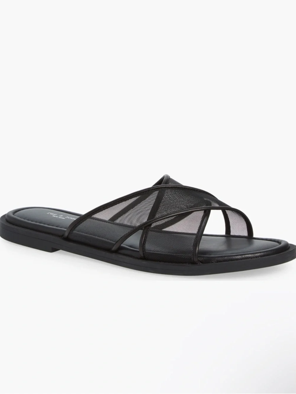Rag & Bone Geo Mesh Cross Strap Sandals Black Slide Leather Trim Cushioned NEW